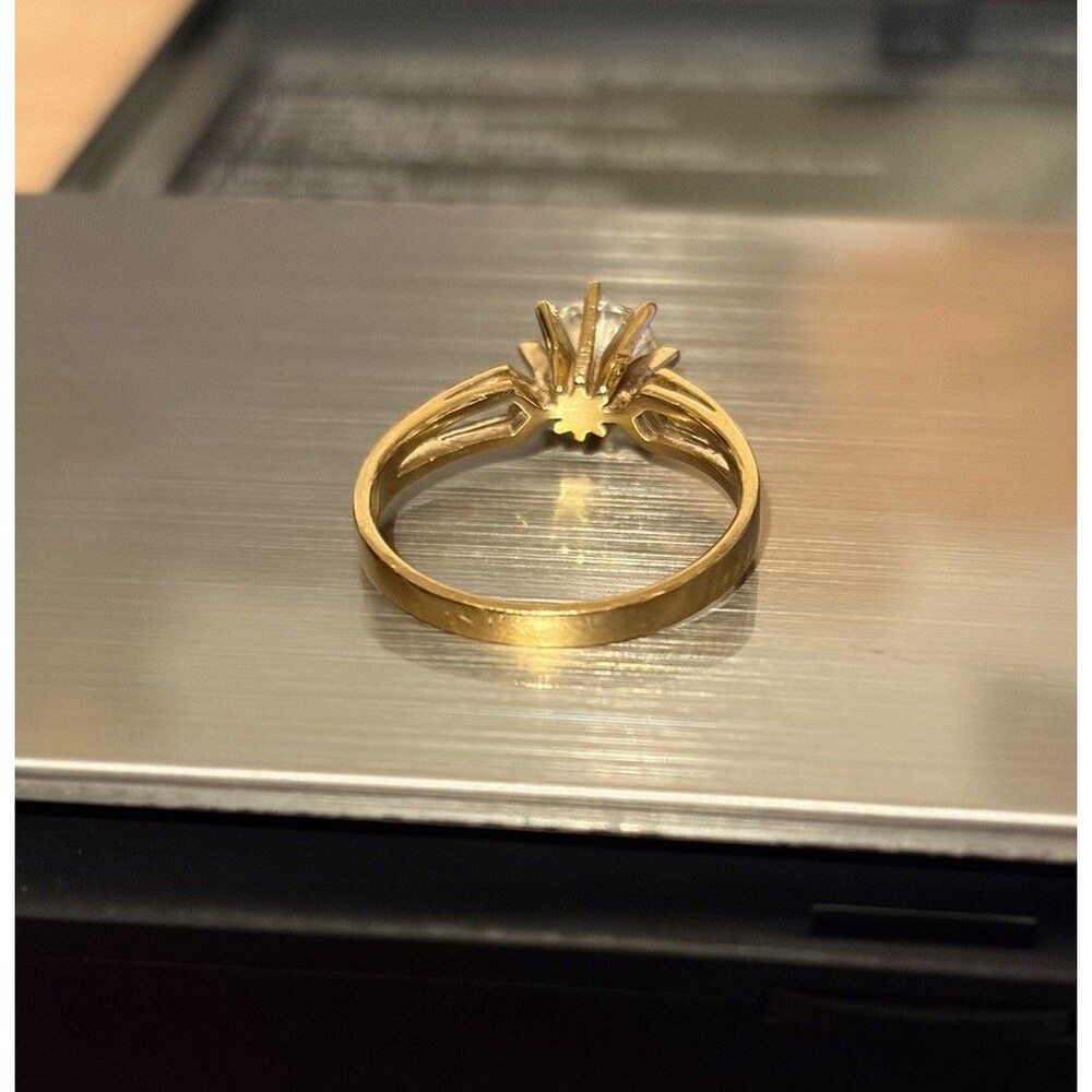 14K Yellow Gold Ring Cubic Zirconia Solitaire Engagement Size 6 585 Vintage - Picture 5 of 14